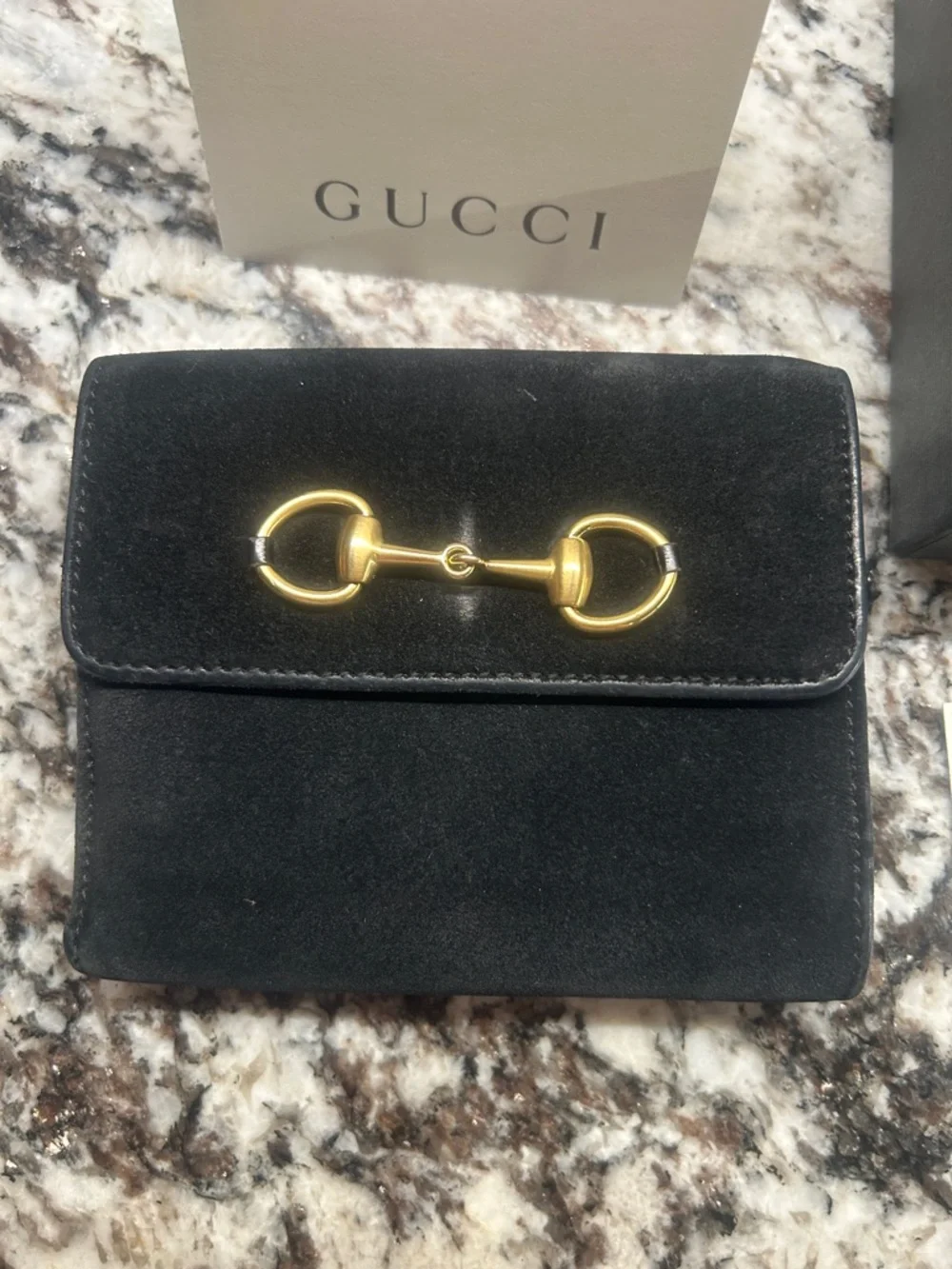 Gucci Black Suede Wallet with Gold Horsebit Hardware incl box and COA - Picture 11 of 11